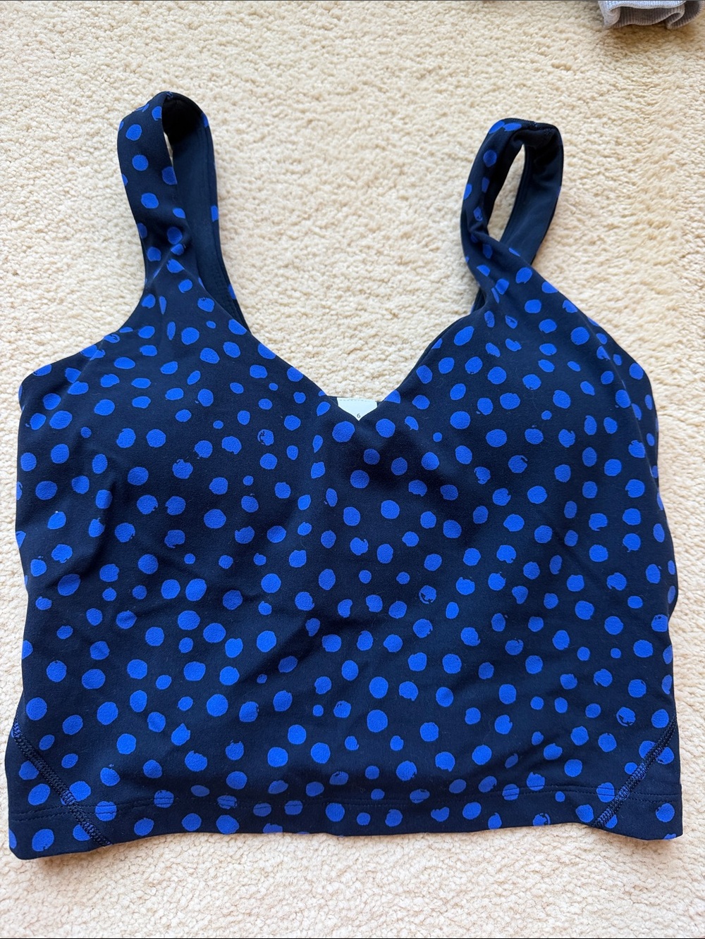 lululemon athletica Navy with Electric Blue Polka Dot Crop Tank